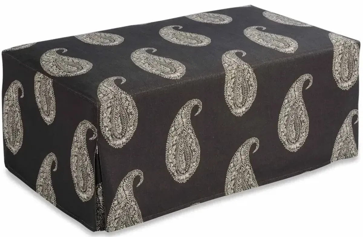 Province Slipcovered Ottoman, Black/White