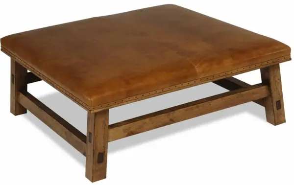 Village Leather Ottoman, Dark Amber