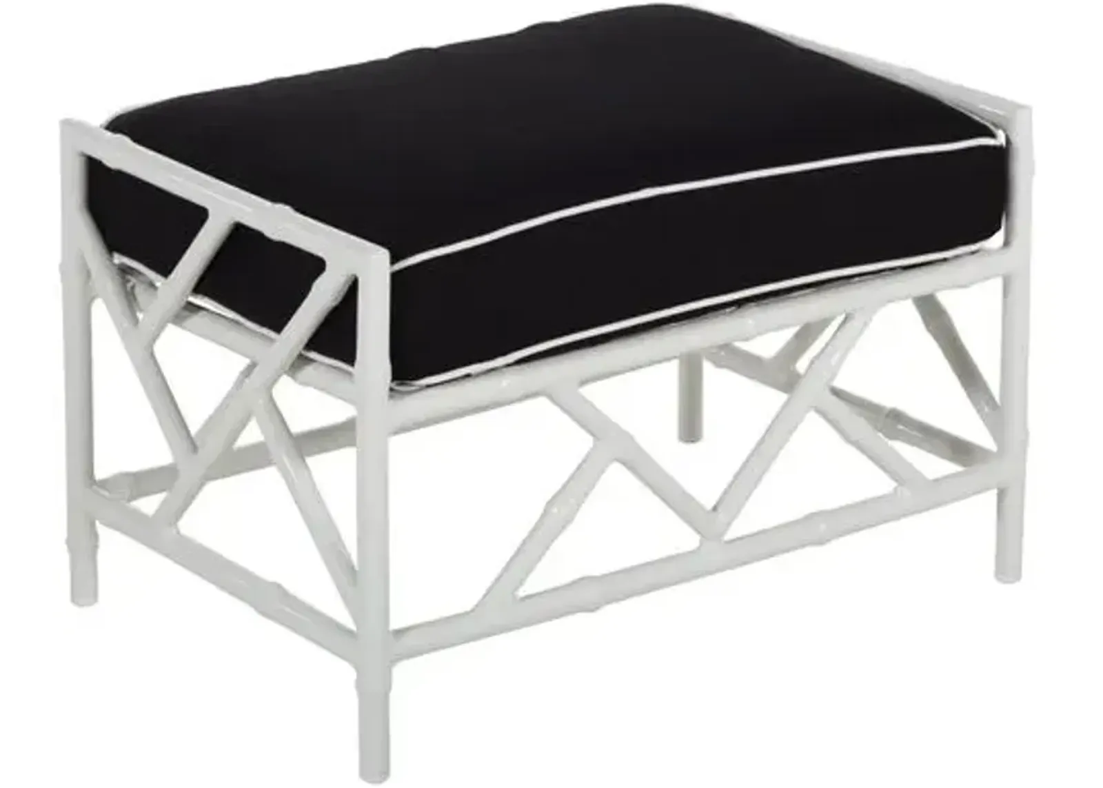 Kit Outdoor Ottoman - Black/White Welt