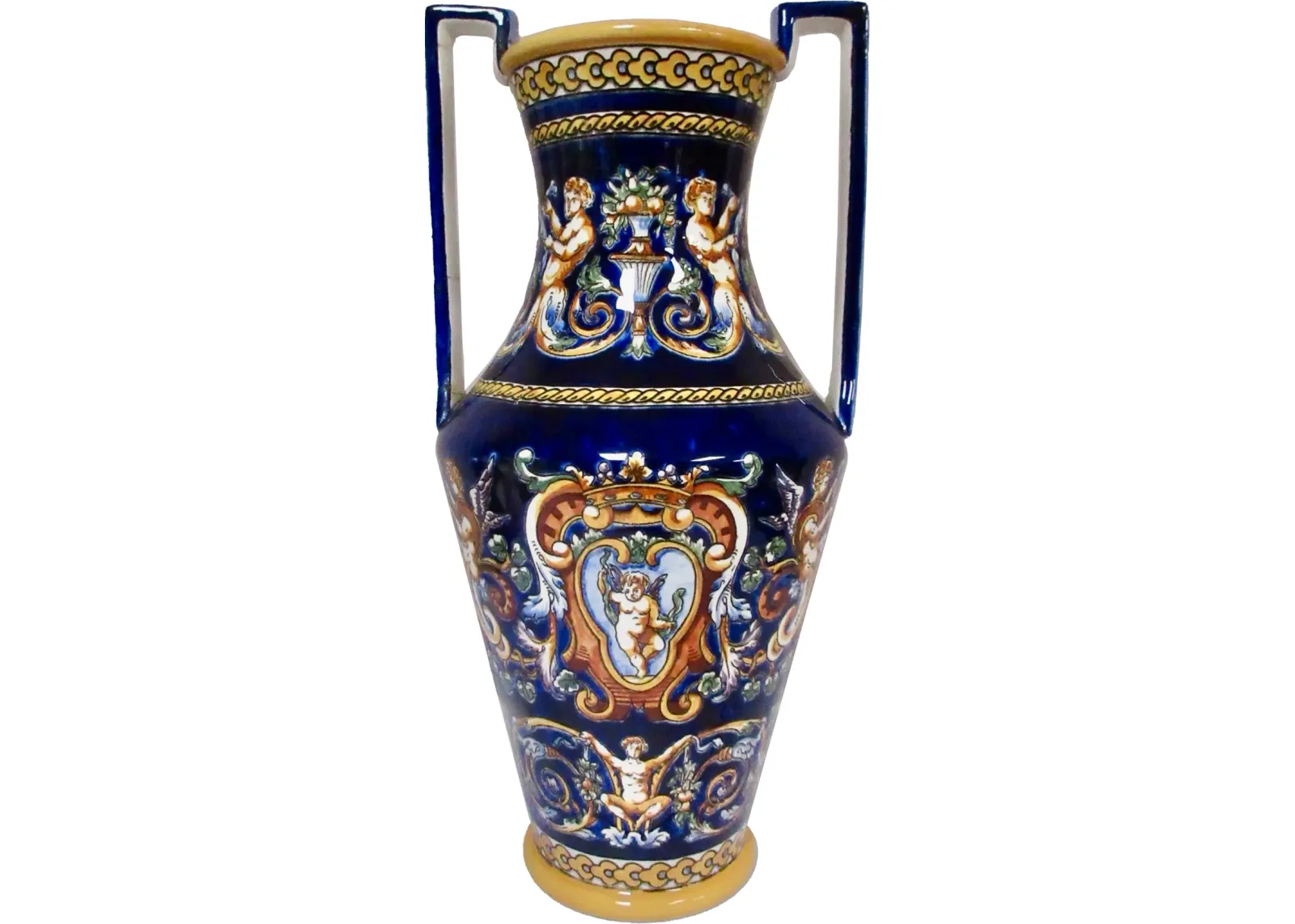 Gien French Faience Trophy Vase 13.25 H - The Emporium Ltd. - Blue