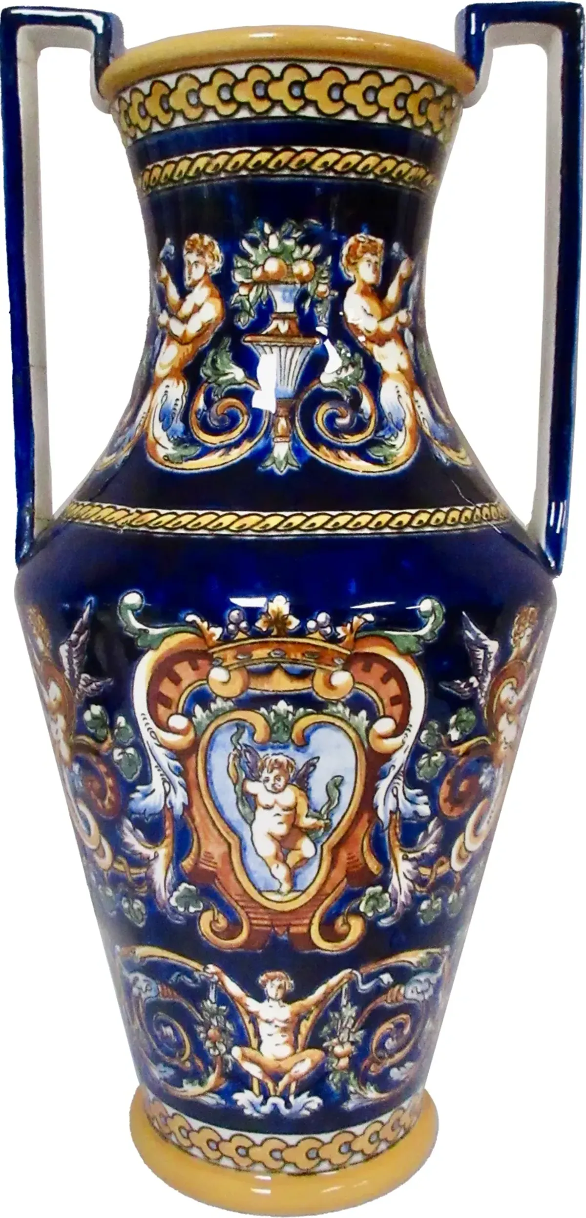 Gien French Faience Trophy Vase 13.25 H - The Emporium Ltd. - Blue