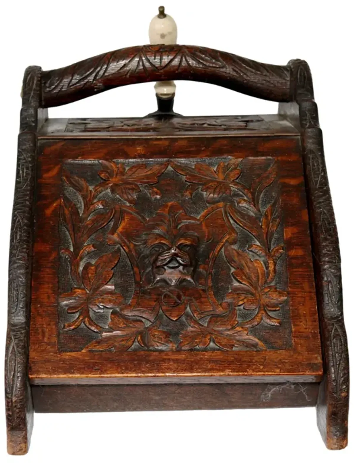 19th-C Carved English Lion Fireplace Box - Rose Victoria - Brown