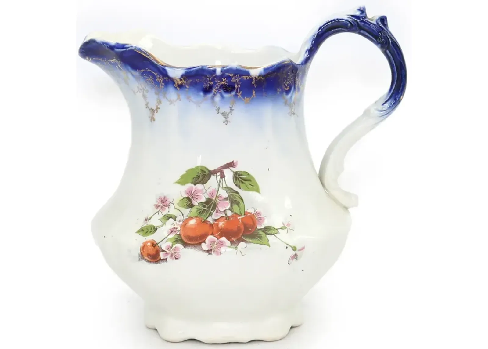 Antique English Flow Blue Jug w/Cherries - Rose Victoria