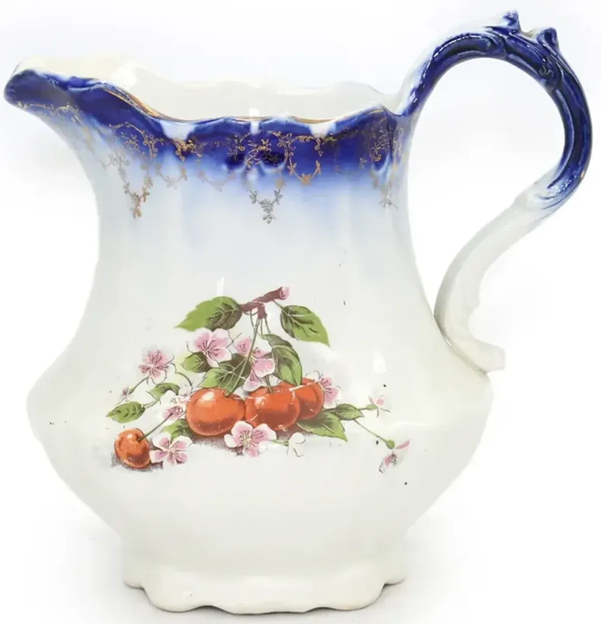 Antique English Flow Blue Jug w/Cherries - Rose Victoria