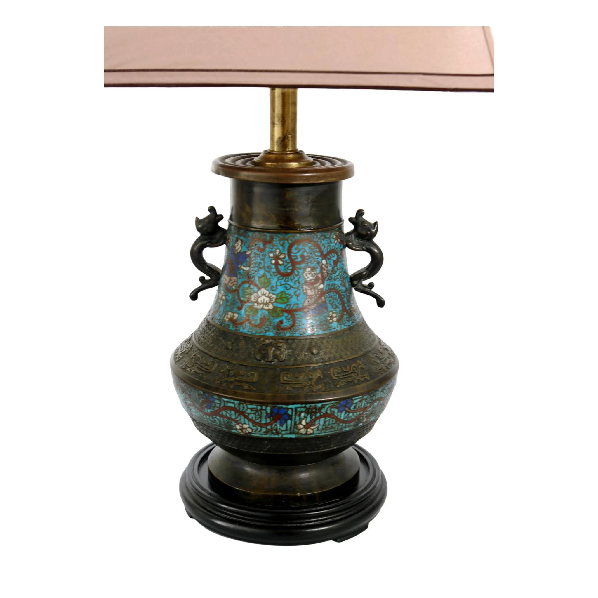 Antique Cloisonné Bronze Lamp - Rose Victoria