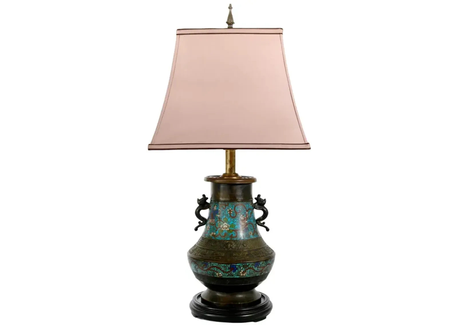 Antique Cloisonné Bronze Lamp - Rose Victoria