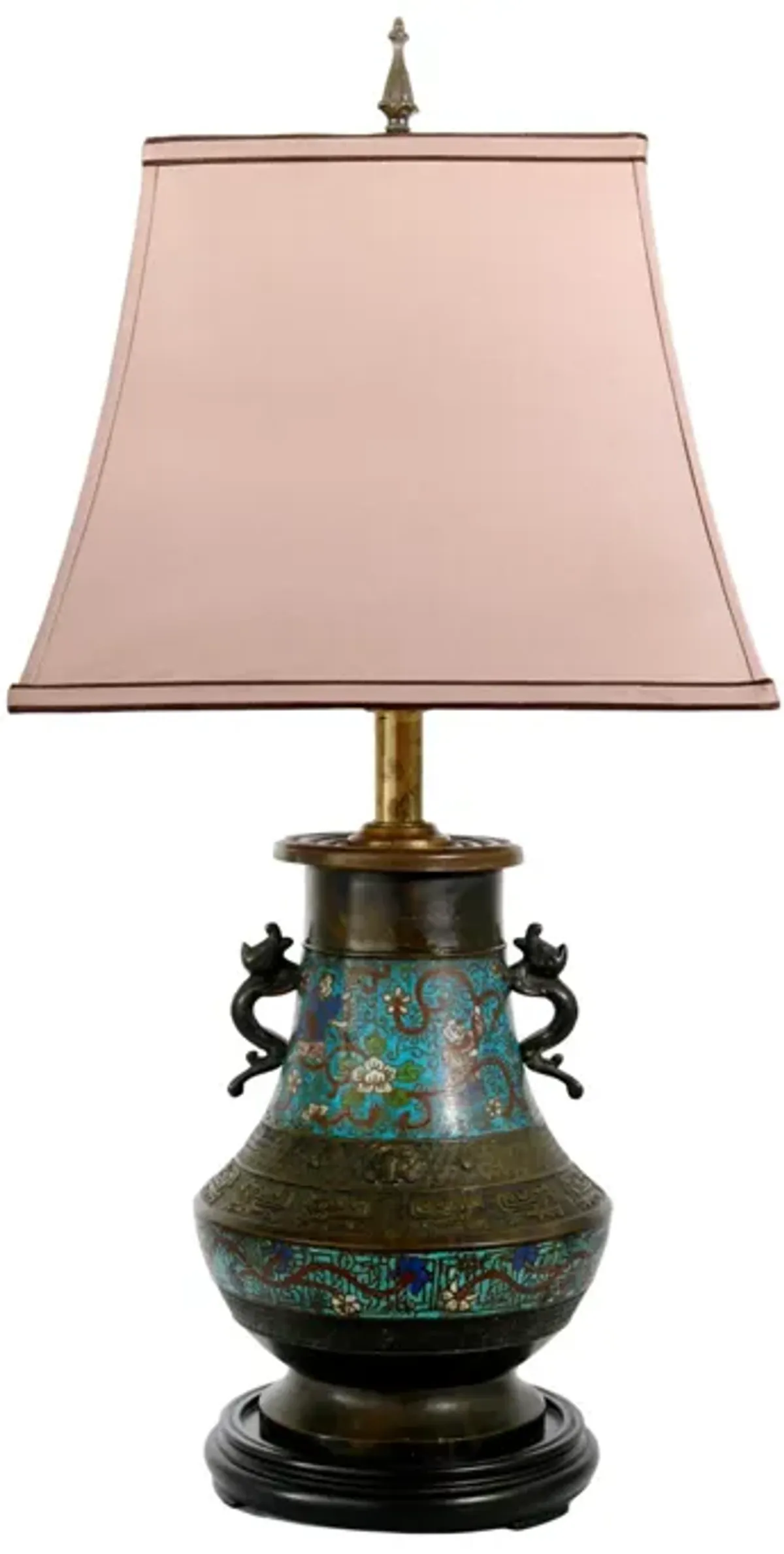 Antique Cloisonné Bronze Lamp - Rose Victoria