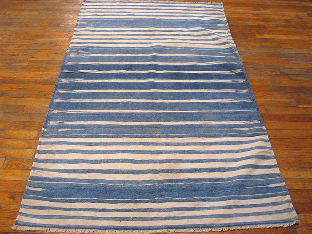 Indian Dhurrie Rug 6'3" x 3'8" - Blue - Blue