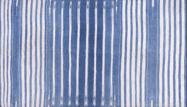 Indian Dhurrie Rug 6'3" x 3'8" - Blue - Blue