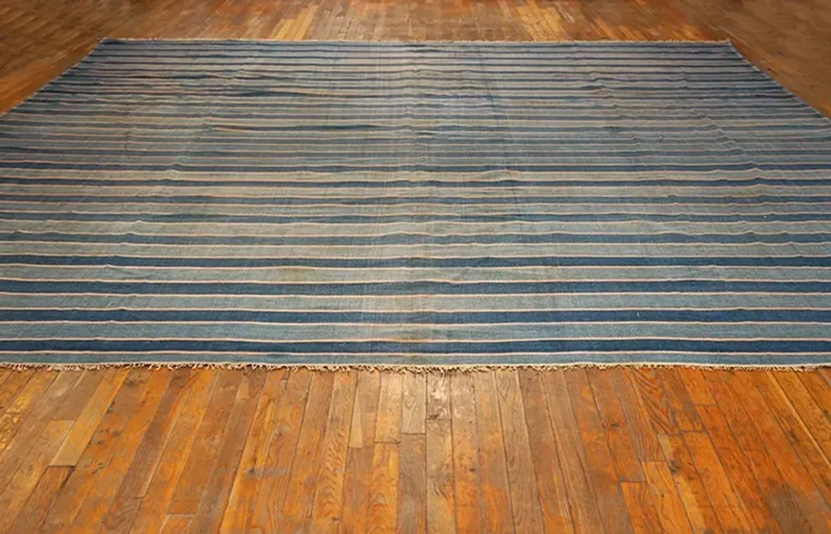 Indian Dhurrie Rug 13'7" x 13'0" - Blue - Blue