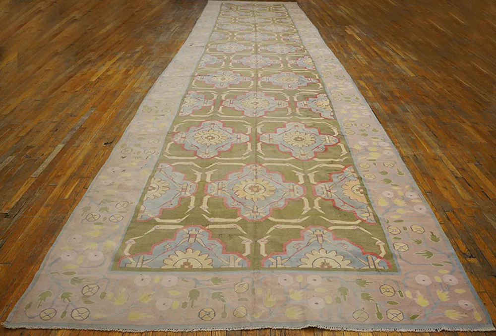 Indian Dhurrie Rug 28'2" x 6'8" - Green - Green