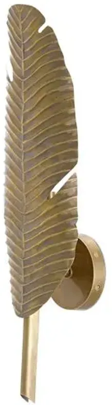 Tropical Leaf Sconce - Vintage Brass - Currey & Company - Gold