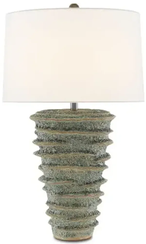 Sunken Ceramic Table Lamp - Green Moss - Currey & Company