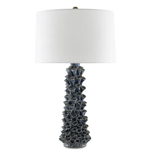 Sunken Ceramic Table Lamp - Blue Drip Glaze - Currey & Company