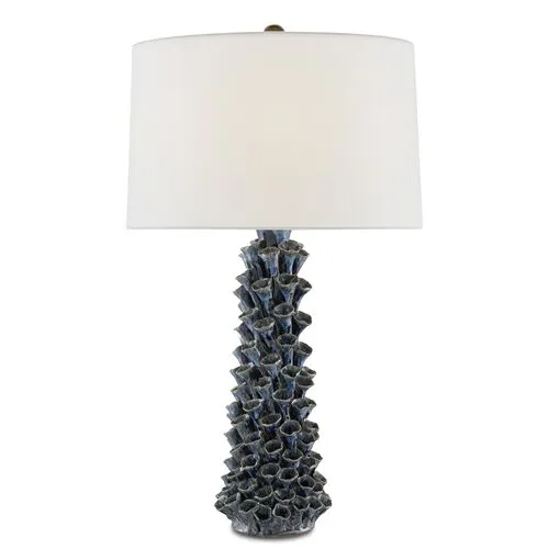 Sunken Ceramic Table Lamp - Blue Drip Glaze - Currey & Company