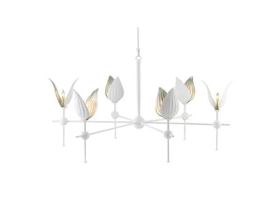 Peace Lily Chandelier - Gesso White/Silver Leaf - Currey & Company