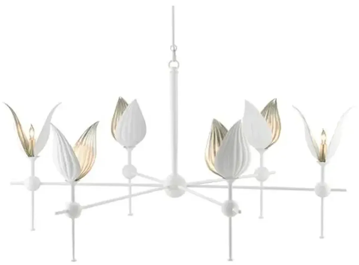 Peace Lily Chandelier - Gesso White/Silver Leaf - Currey & Company