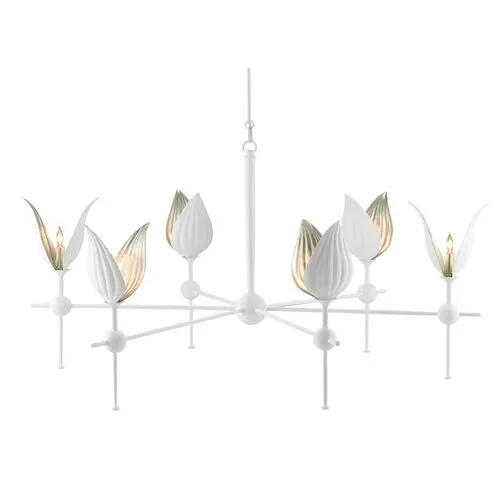 Peace Lily Chandelier - Gesso White/Silver Leaf - Currey & Company