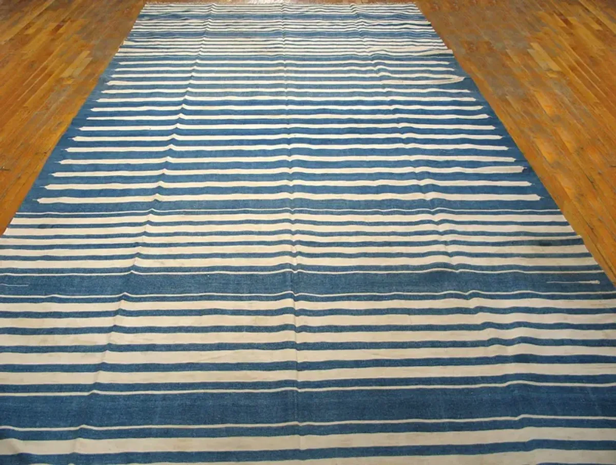 Indian Dhurrie Rug 15'8" X 7'9" - Blue - Blue