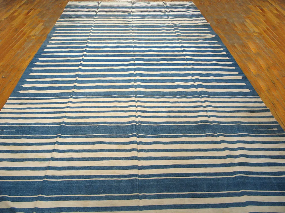 Indian Dhurrie Rug 15'8" X 7'9" - Blue - Blue