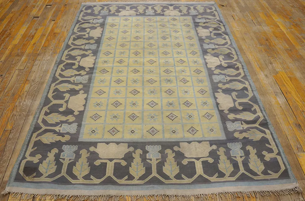 Indian Dhurrie Rug 6'10" X 4'8" - Yellow - Yellow