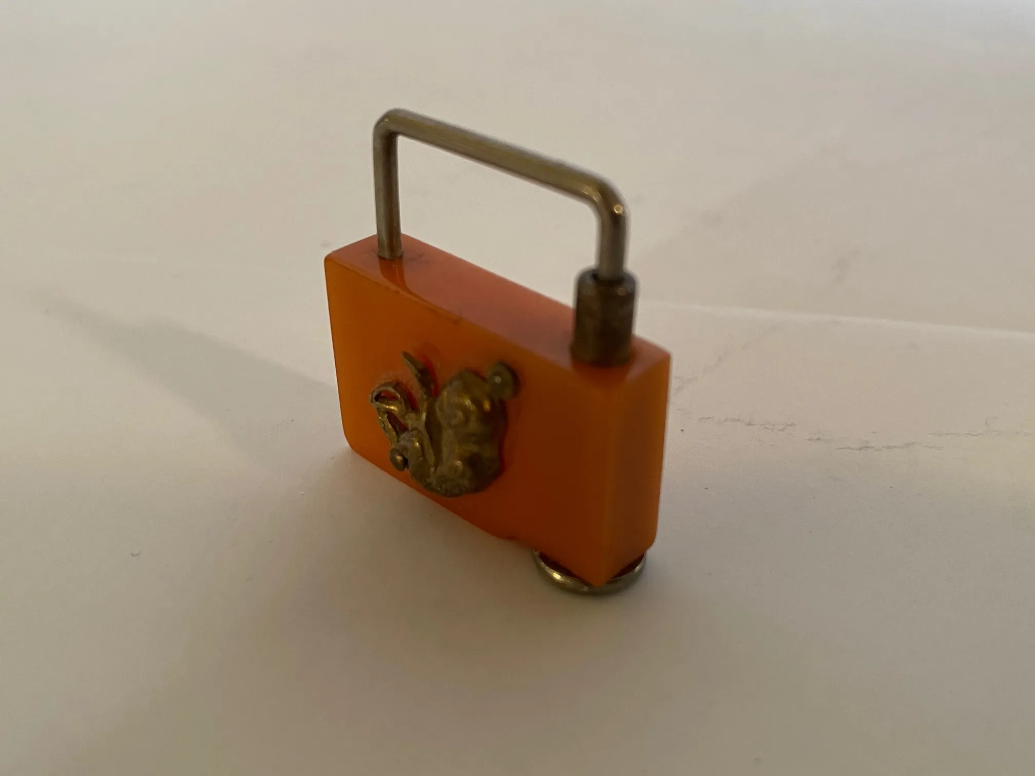 1940s Bakelite Lock with Monkey - Orange