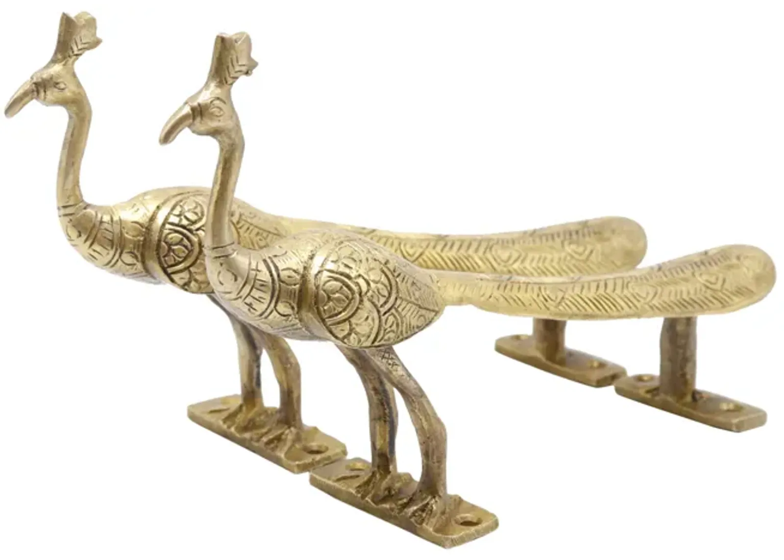 Gold Brass Peacock Door Handles - a Pair