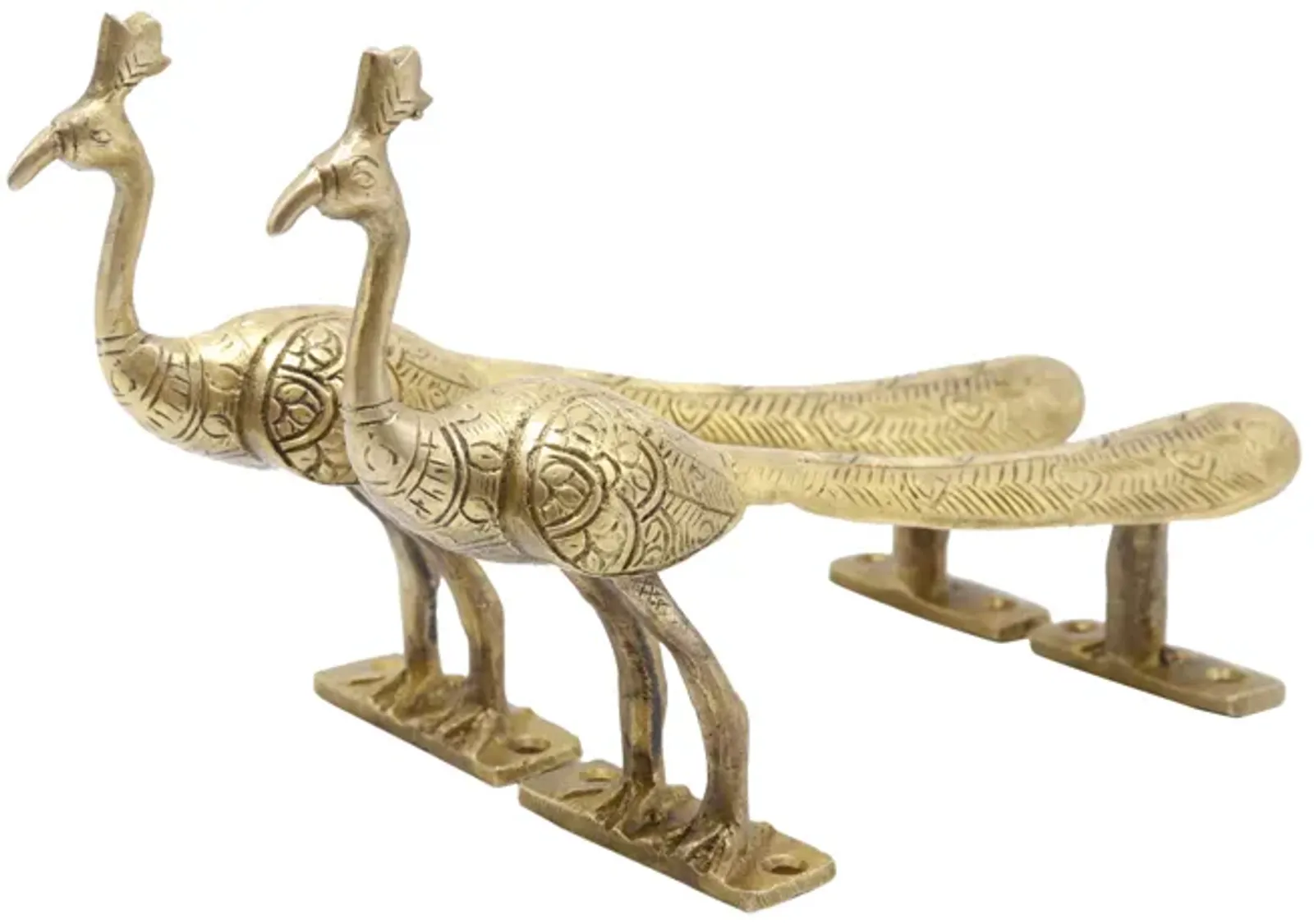 Gold Brass Peacock Door Handles - a Pair