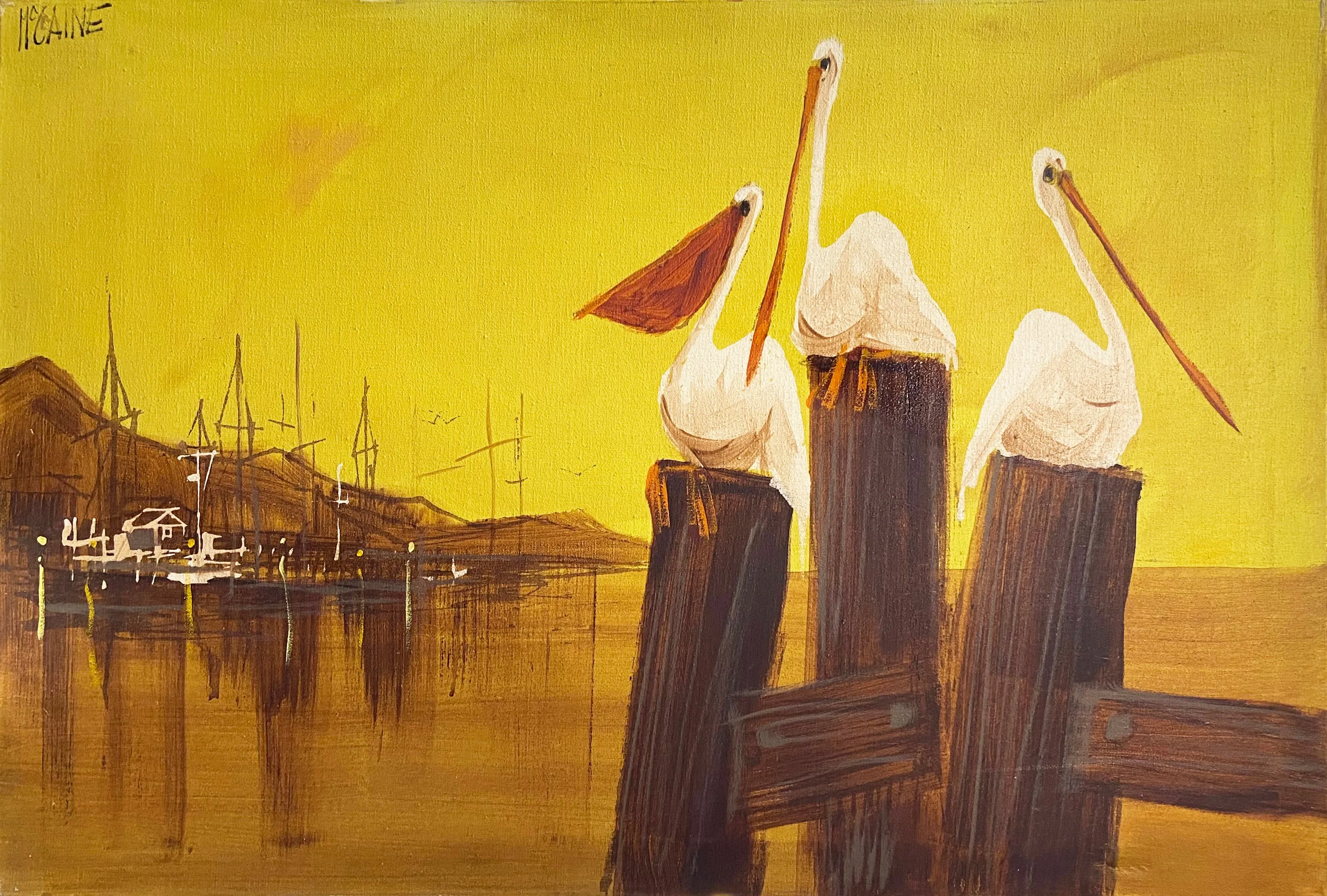 Sunset Pelicans by Robert McCaine - 1975 - McNaught Fine Art - Yellow