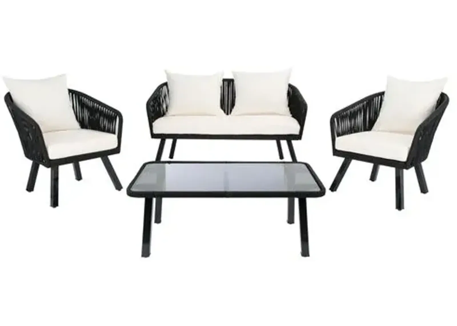 Oliver 4-Pc Outdoor Lounge Set - Black - Ivory