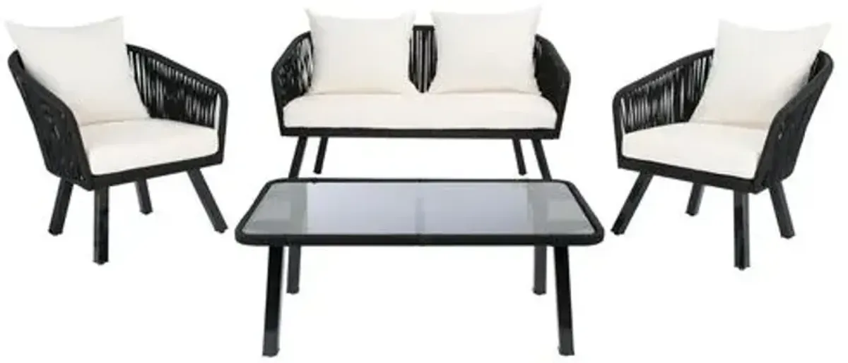 Oliver 4-Pc Outdoor Lounge Set - Black - Ivory