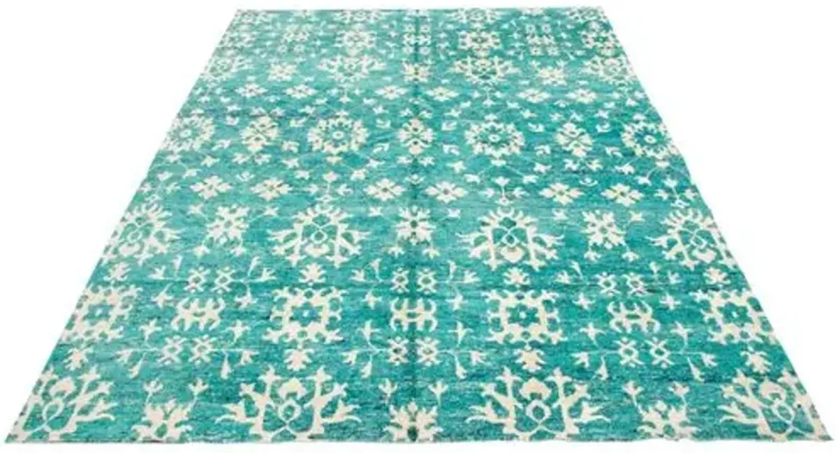 10'1"x14' Sari Silk Handmade Rug - Cyan - ECARPETGALLERY - Blue - Blue