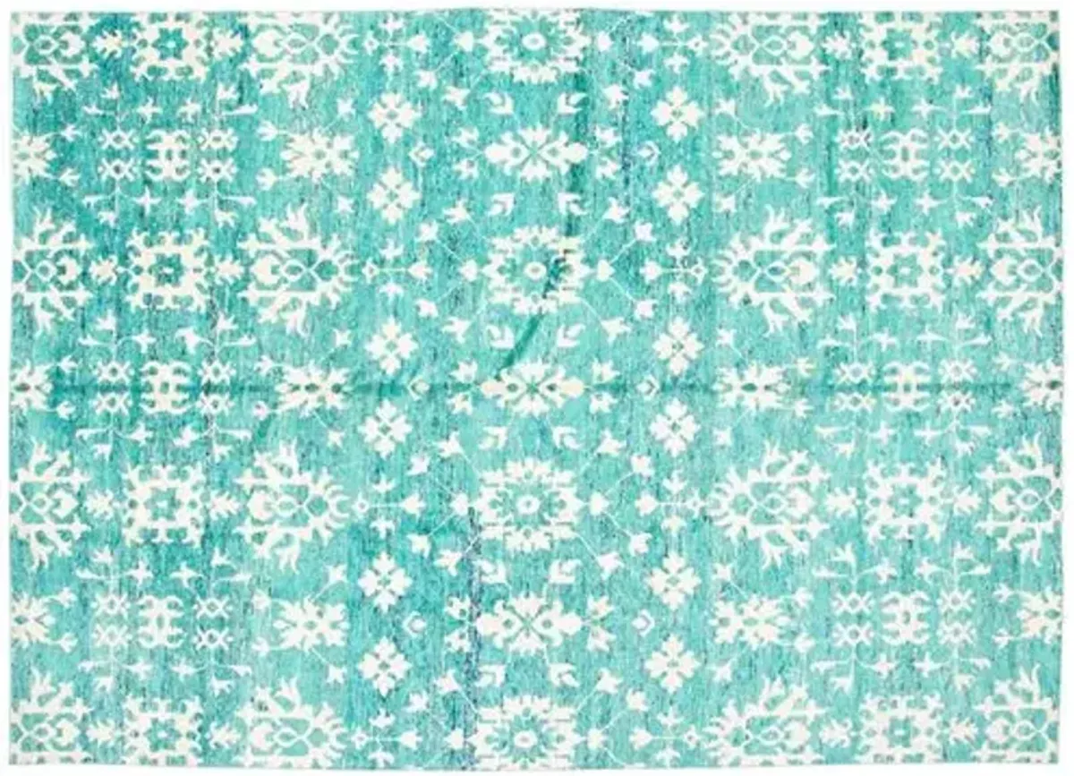 10'1"x14' Sari Silk Handmade Rug - Cyan - ECARPETGALLERY - Blue - Blue