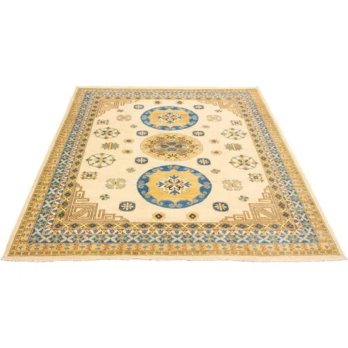 8'3"x9'10" Pak Mamluk Handmade Rug - Sand/Blue - ECARPETGALLERY - Beige - Beige