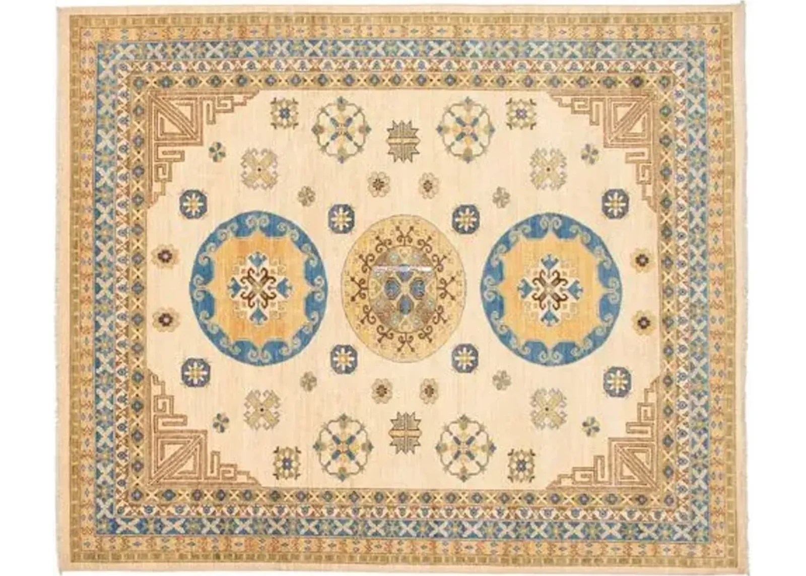 8'3"x9'10" Pak Mamluk Handmade Rug - Sand/Blue - ECARPETGALLERY - Beige - Beige