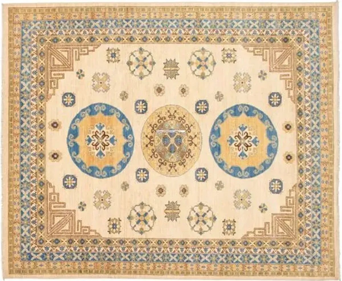 8'3"x9'10" Pak Mamluk Handmade Rug - Sand/Blue - ECARPETGALLERY - Beige - Beige