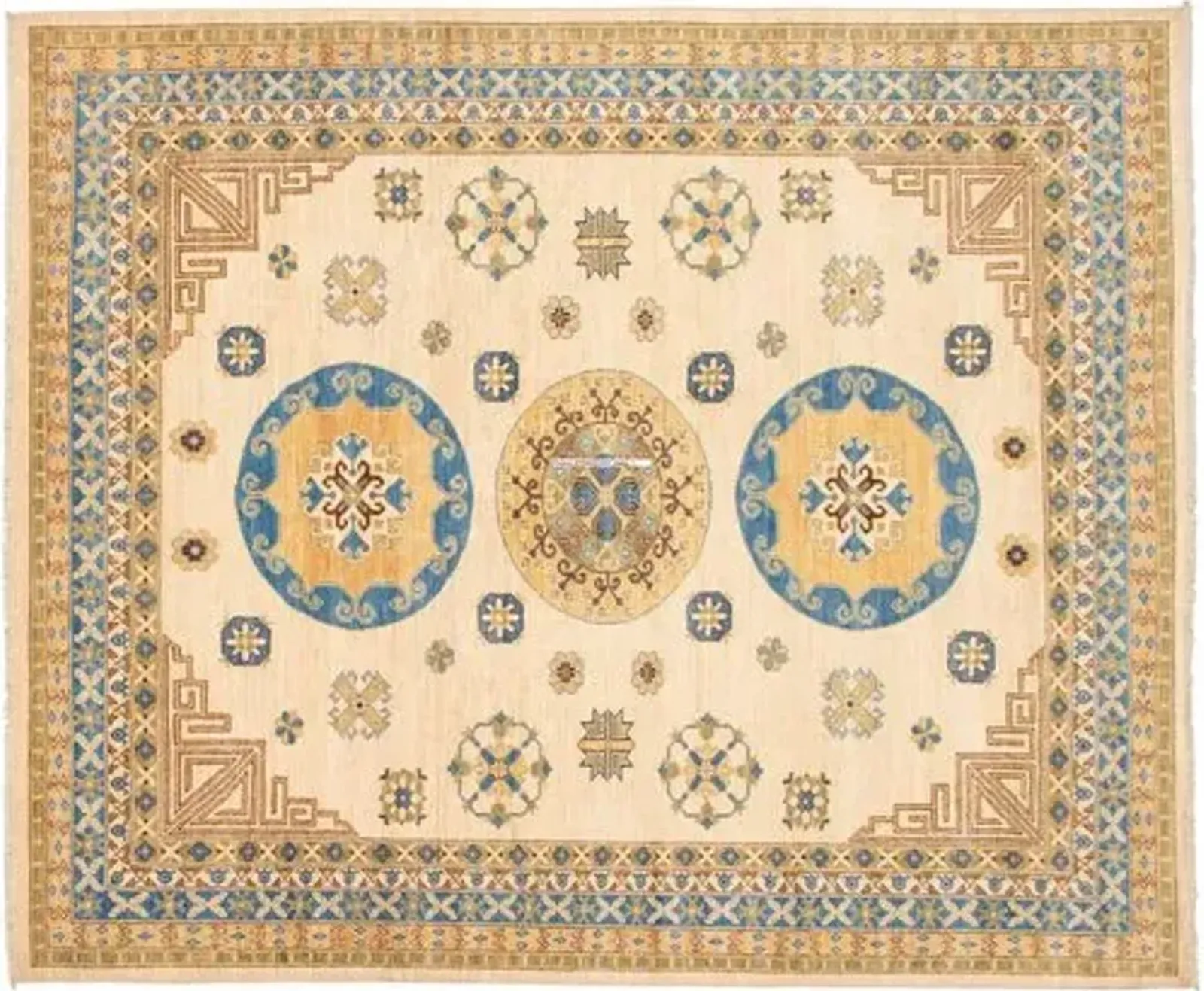 8'3"x9'10" Pak Mamluk Handmade Rug - Sand/Blue - ECARPETGALLERY - Beige - Beige