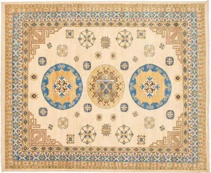 8'3"x9'10" Pak Mamluk Handmade Rug - Sand/Blue - ECARPETGALLERY - Beige - Beige