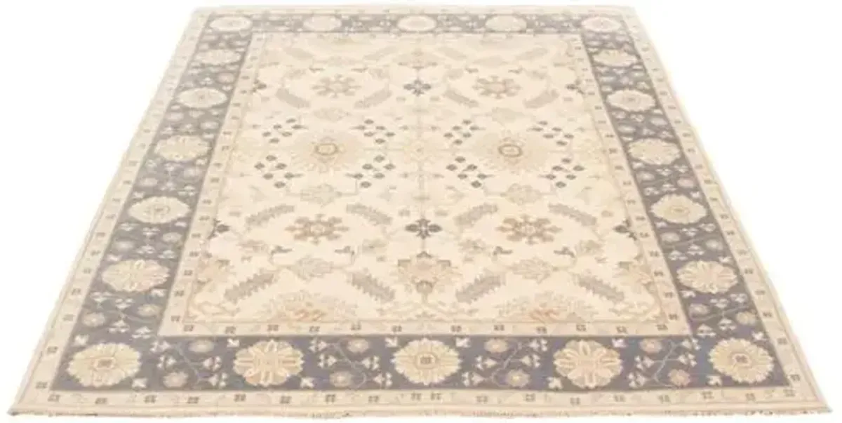 7'11"x9'6" Royal Ushak Handmade Rug - Tan - ECARPETGALLERY - Ivory - Ivory