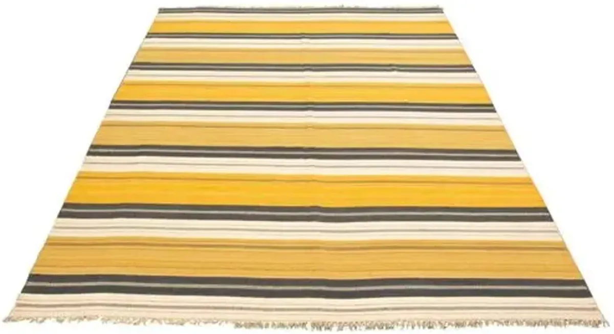 9'x11'11" Kalista Kilim Handmade Rug - Light Orange - ECARPETGALLERY - Yellow - Yellow