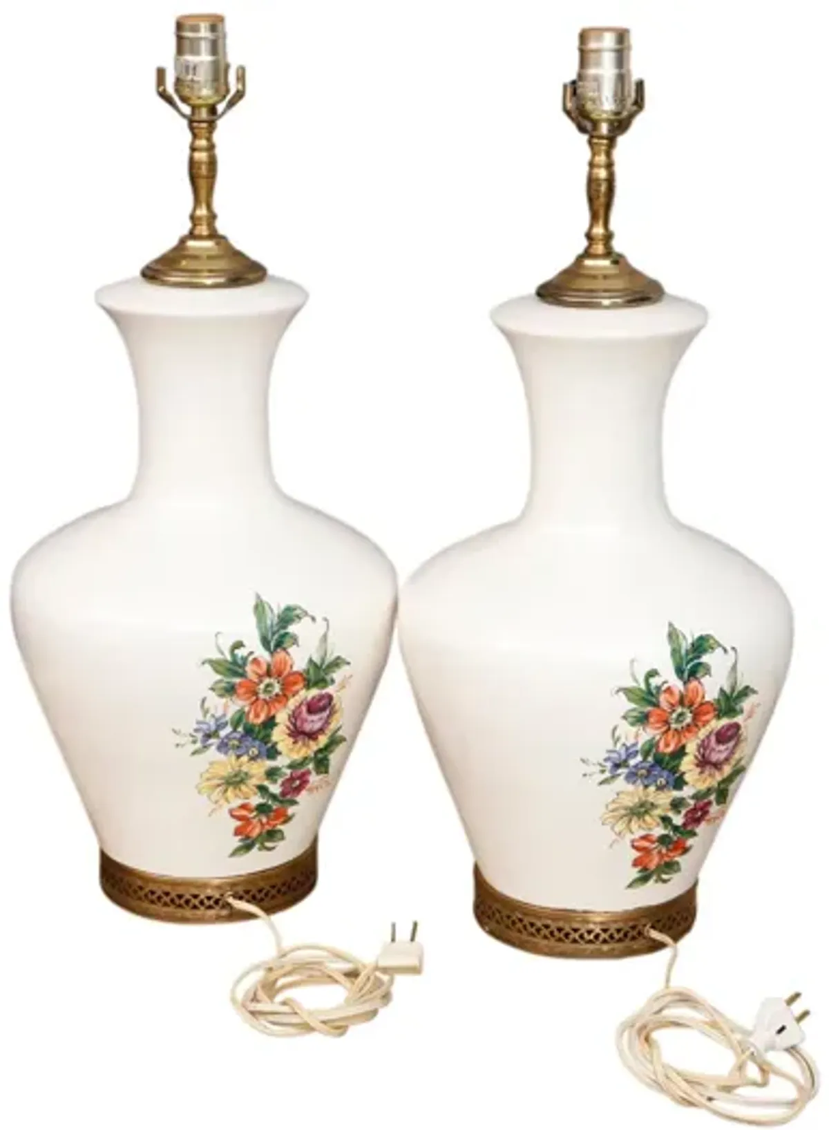 White Floral Ceramic Table Lamps - Set of 2 - Interesting Things