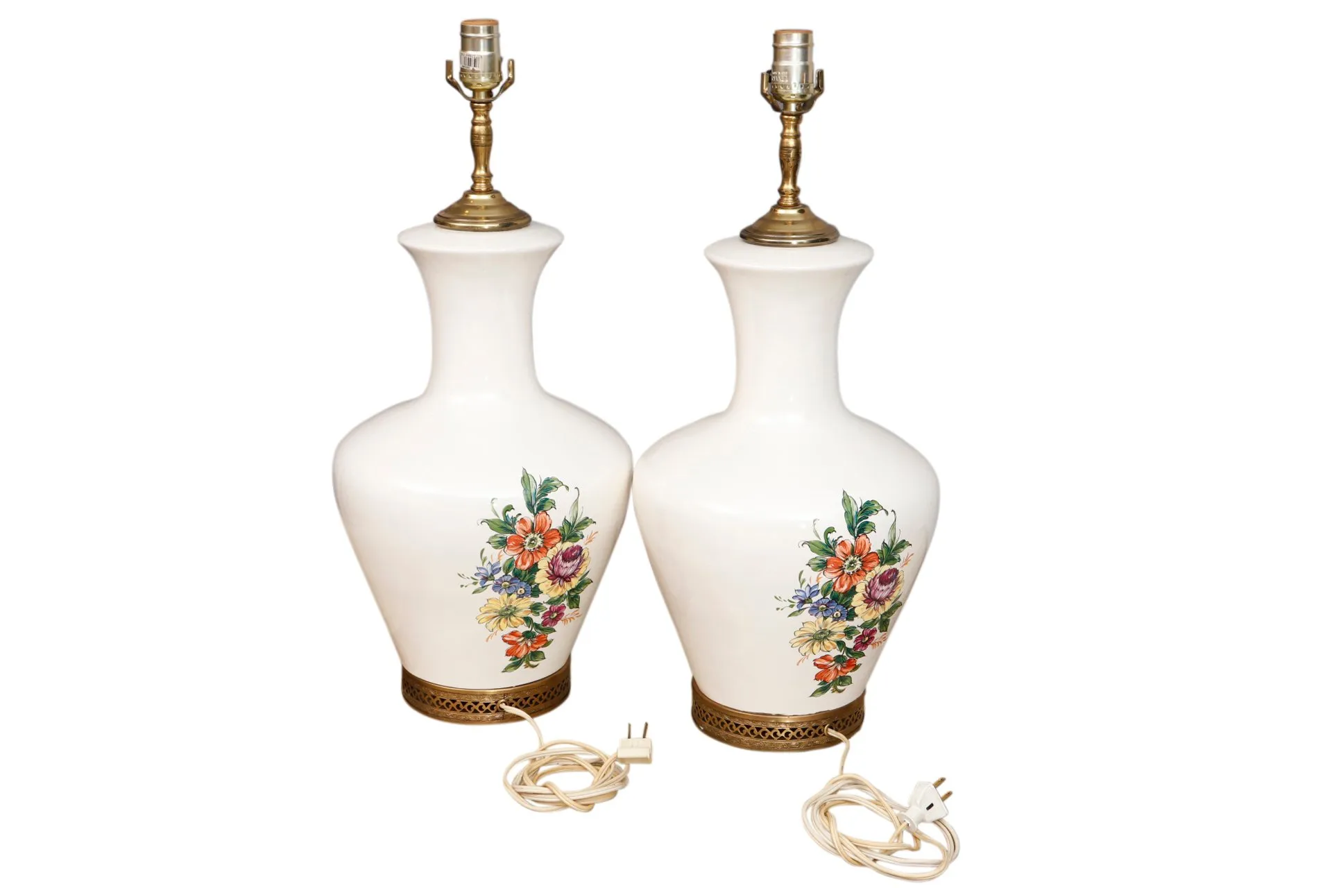 White Floral Ceramic Table Lamps - Set of 2 - Interesting Things