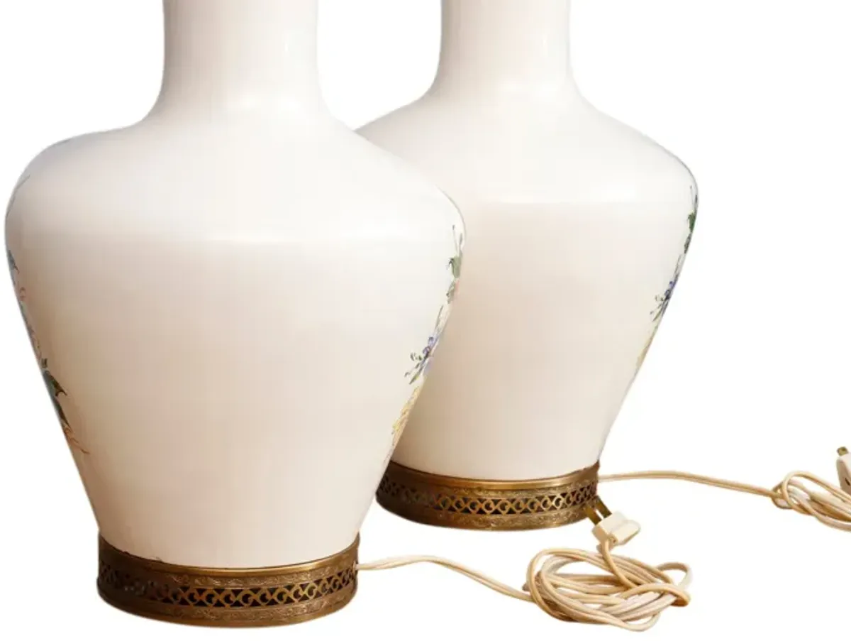 White Floral Ceramic Table Lamps - Set of 2 - Interesting Things