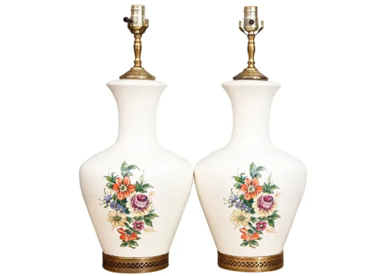 White Floral Ceramic Table Lamps - Set of 2 - Interesting Things