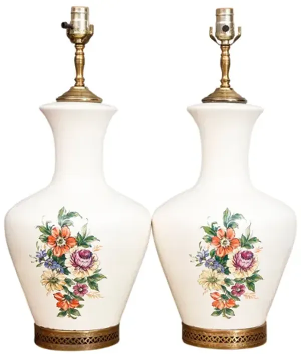 White Floral Ceramic Table Lamps - Set of 2 - Interesting Things