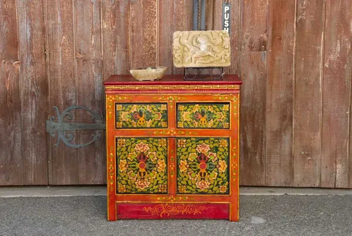 Antique Tibetan Painted Altar Cabinet - de-cor - red