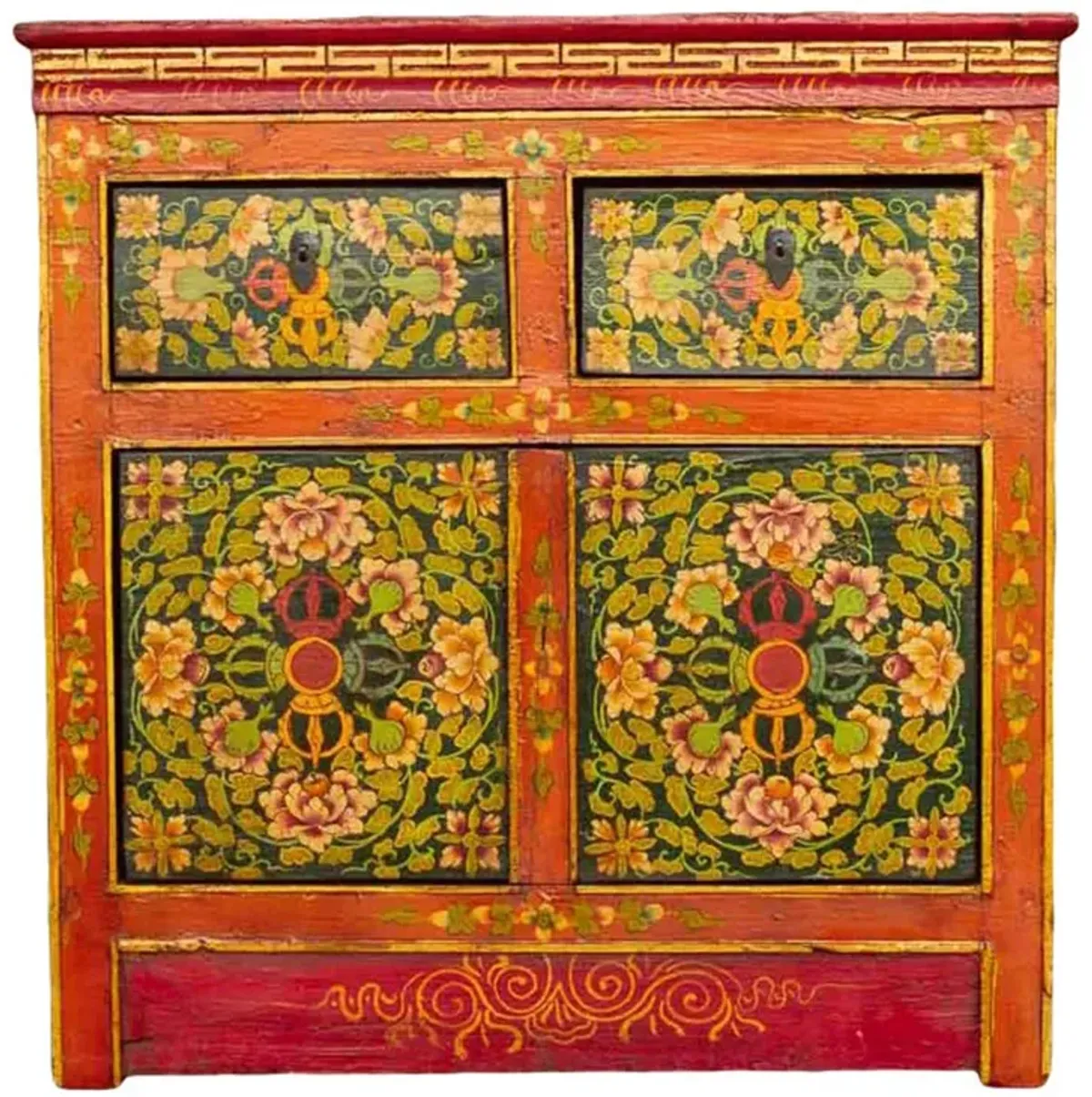 Antique Tibetan Painted Altar Cabinet - de-cor - red