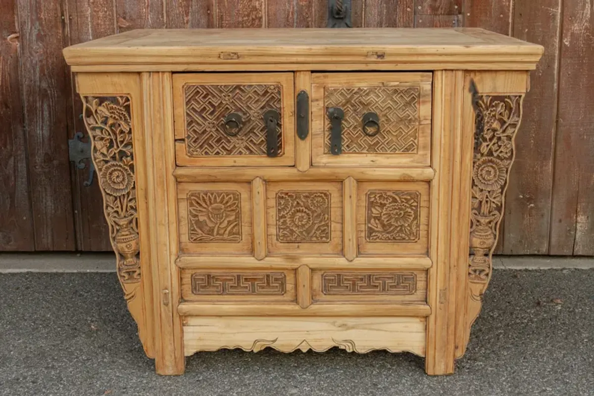 Finely Carved Asian Money Chest - de-cor - Beige