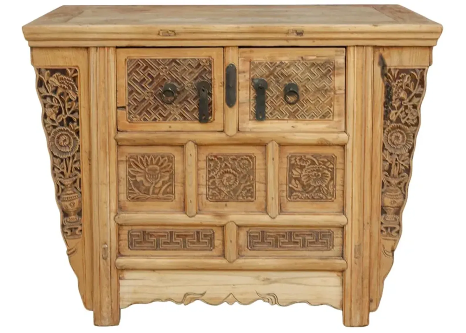 Finely Carved Asian Money Chest - de-cor - Beige