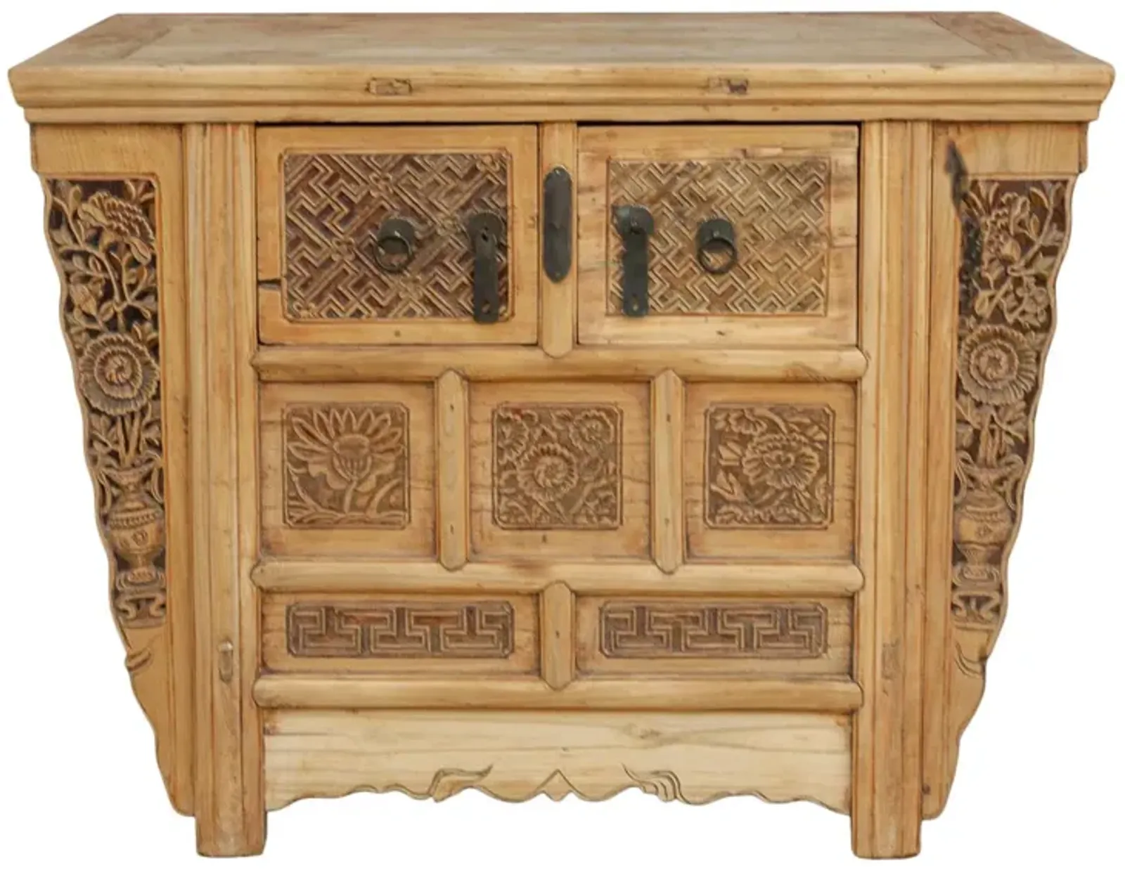 Finely Carved Asian Money Chest - de-cor - Beige